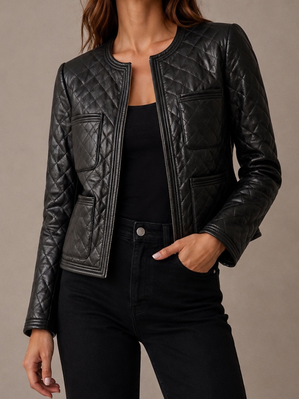 Carlisle Vintage Quilted 100% Leather Jacket in Black Size 10